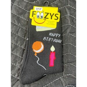 Foozys Crew Socks Women 9-11 Black NWT Happy Birthday‎ Graphic Novelty FC-118